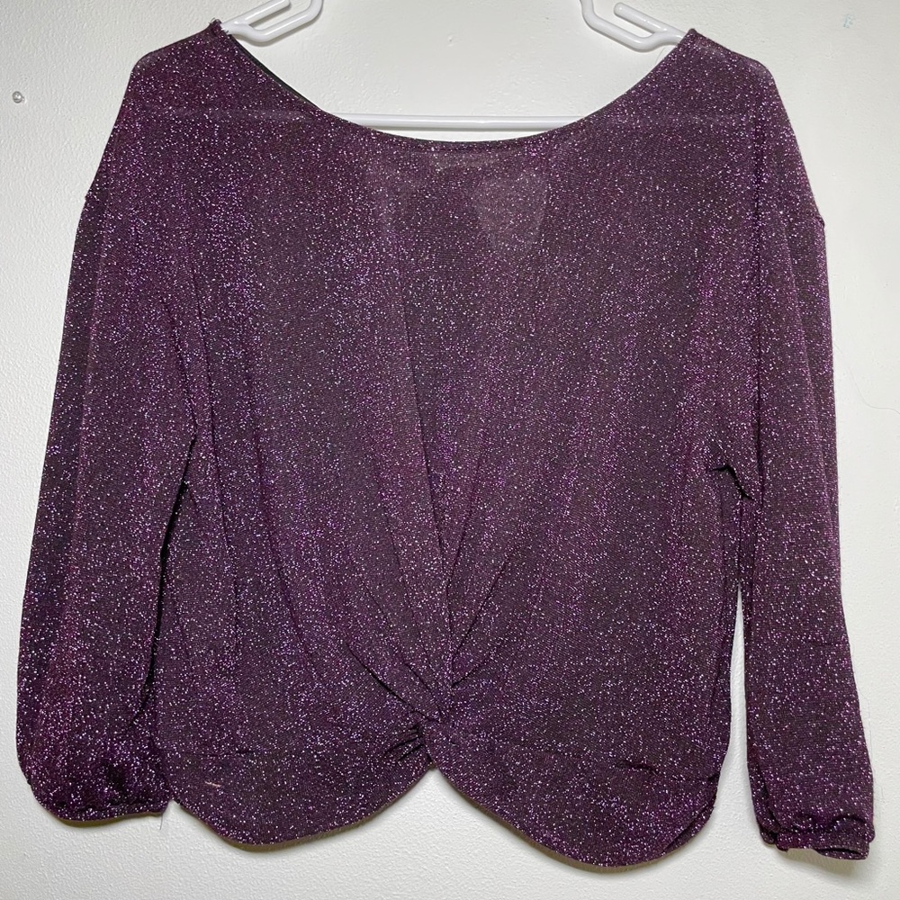 Long sleeve, purple, sparkly, wide neck top